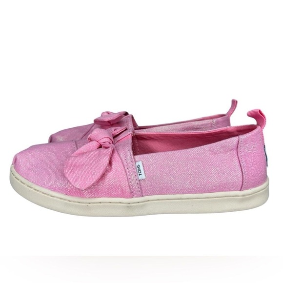 TOMS Alpargata Bow Slip-On Pink Sparkle Youth Shoes size 5 - Picture 2 of 11